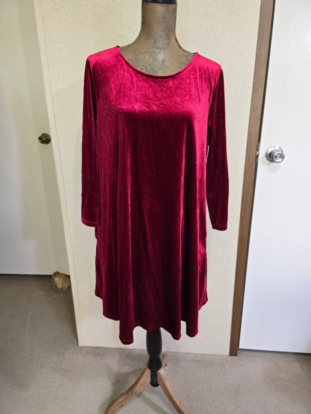 Agnes & Dora 3X XXXL A-Line Velvet Dress Red Round Neck 3/4 Sleeve